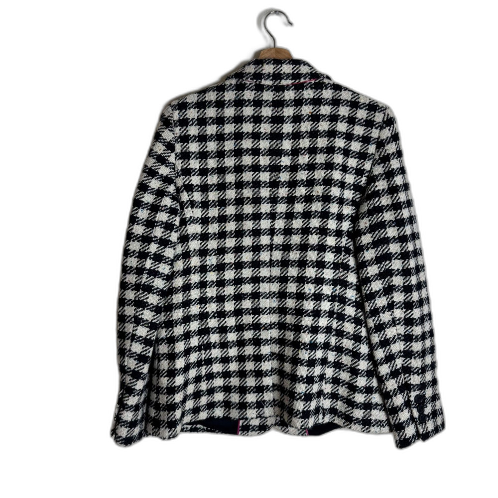 Talbots Blazer Womens 10 Black White Houndstooth Wool Blend Tweed Jacket office - Picture 11 of 12